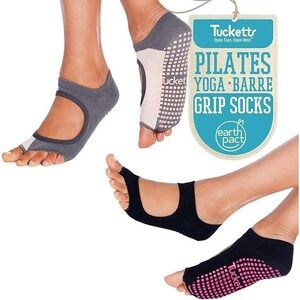 Tucketts Pilates Yoga Barre Grip Socks Open Toe Non Slip Women 2 Pair Small